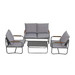 4-Piece Outdoor Patio Furniture Set with Gray Cushions
