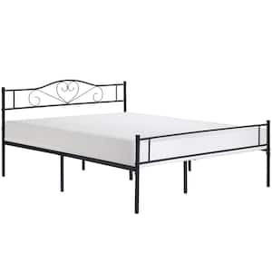 Metal Full size Bed Frame with Headbord, No Box Spring Needed, 54in. W, Heavy Duty Steel Support for Teens Adults, Black