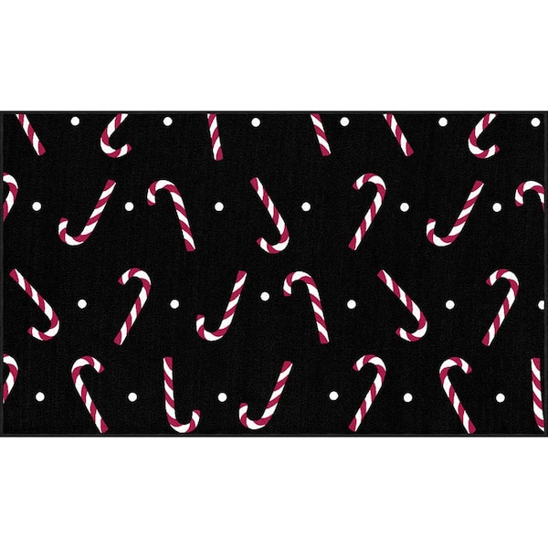 Mohawk Home Candy Canes Black 2 ft. 6 in. x 4 ft. 2 in. Machine Washable Holiday Area Rug