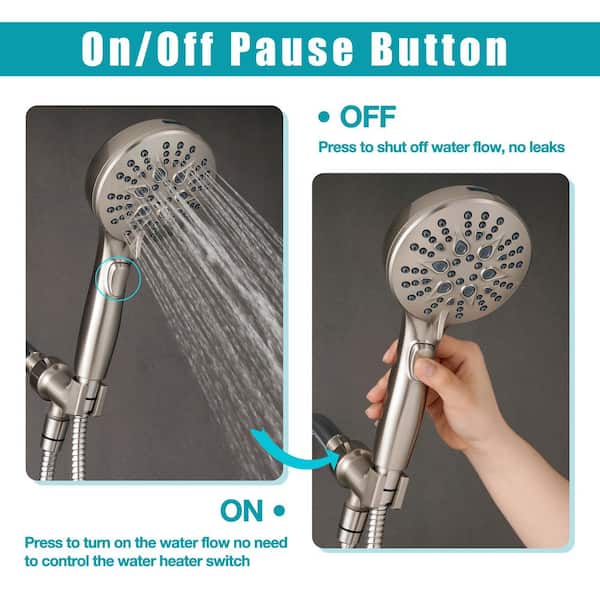 1-Piece 7-Setting High Pressure Spray Shower Head in Brushed Nickel with on/off Switch, 79 in. Long Hose and Bracket