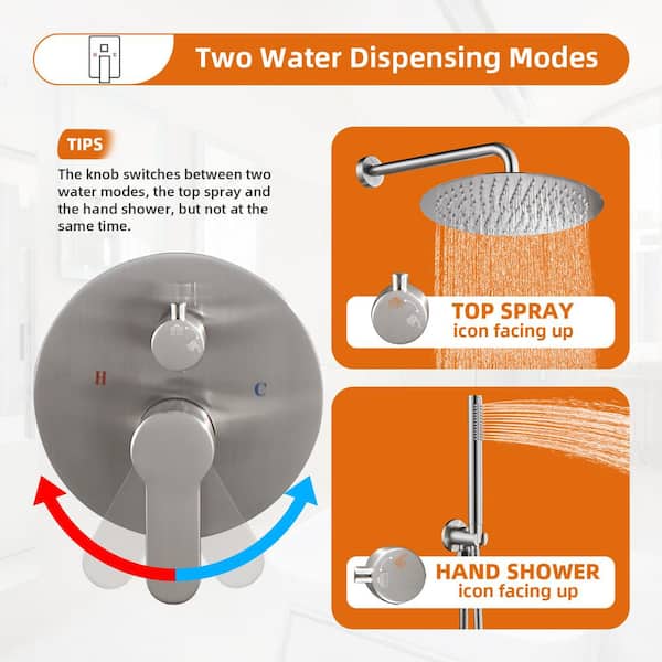 Zalerock Rainfall 1-Spray Round 12 in. Shower System with Hand