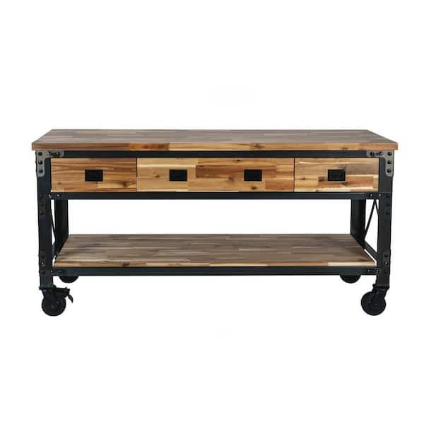 Darby 72 in. W x 24 in. D 3 Drawer Industrial Metal with Wood Mobile Workbench