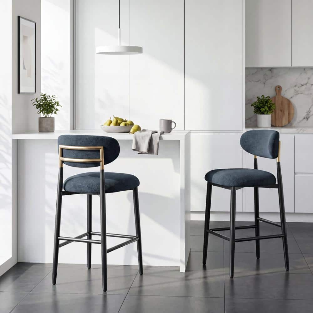 27 in. Seat Height Modern Wood Fabric Blue Bar Stool With Low Back (Set of 2) price history on PriceWatchPro