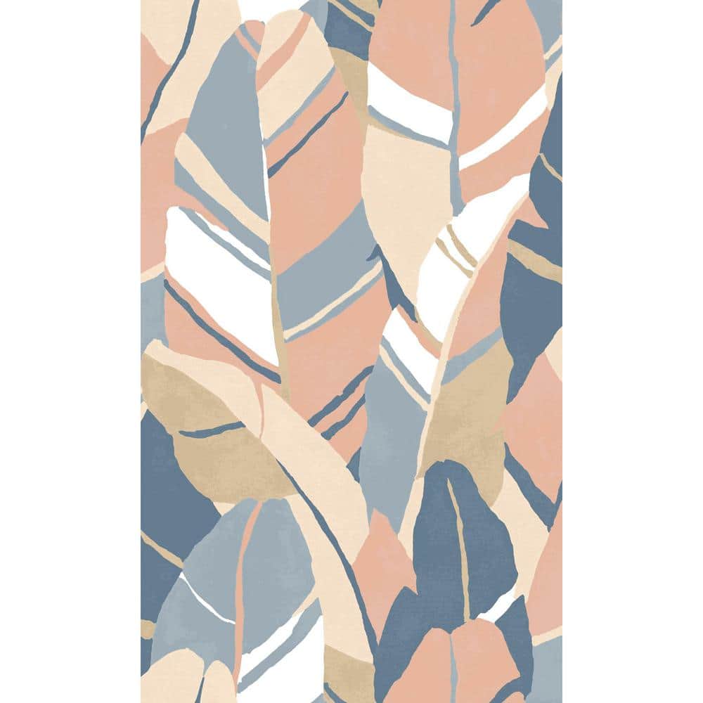 Blue and Beige Vinyl Tropical Peel and Stick Wallpaper Roll