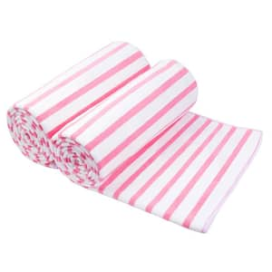 Microfiber Bath Towels 2-Pack Stripe Towel Sets, Extra Absorbent, Fast Drying Solid Color Pink