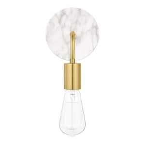 Hensley 1-Light Gold and Faux Marble Indoor Wall Sconce Light Fixture