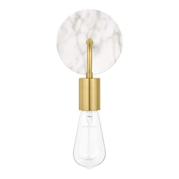 Hampton Bay Hensley 1-Light Gold and Faux Marble Indoor Wall Sconce Light Fixture