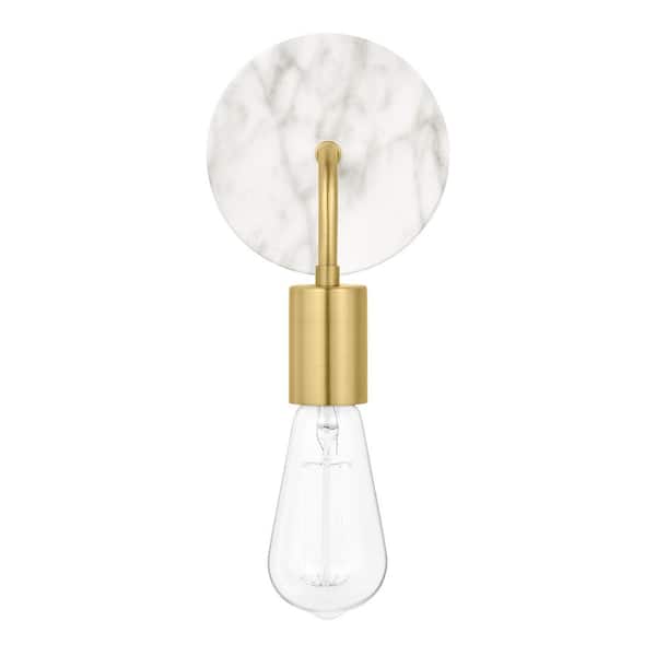 Hensley 1-Light Gold and Faux Marble Indoor Wall Sconce Light Fixture