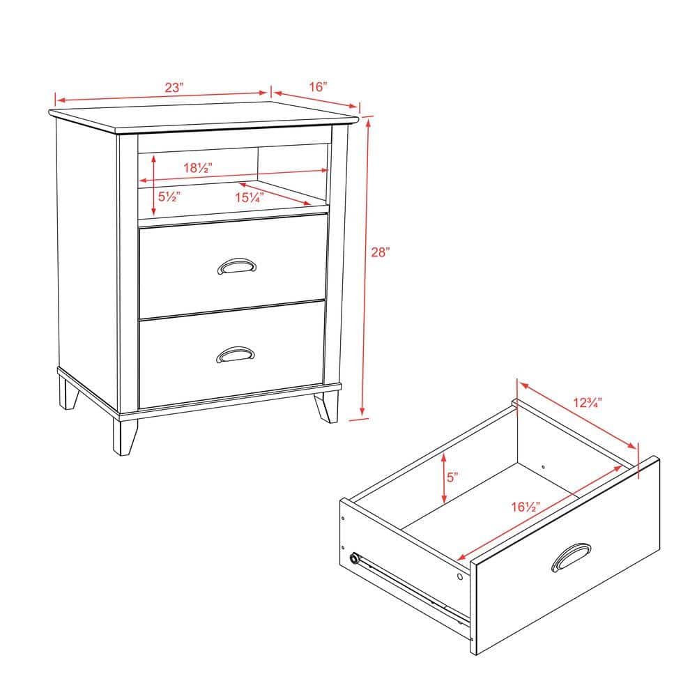 White Tall 2-Drawer Nightstand with Open Cubby