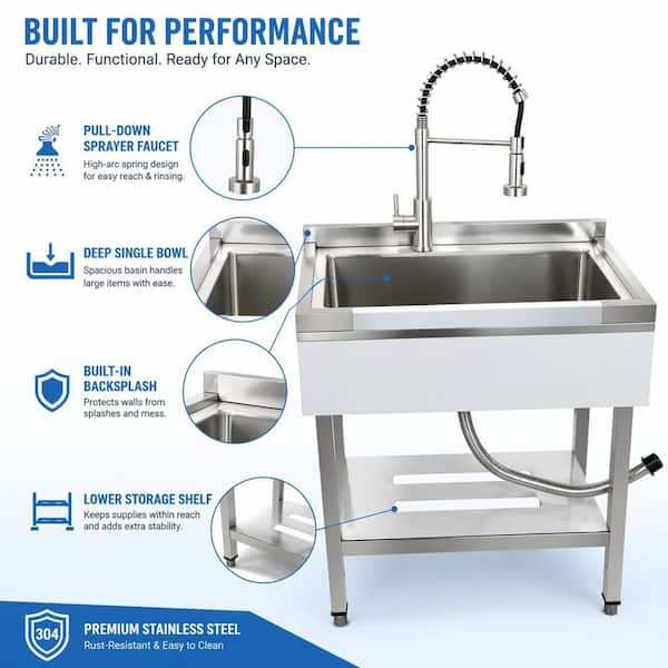 Garvee 31 in. x 22 in. Commercial Freestanding Stainless Steel Utility ...