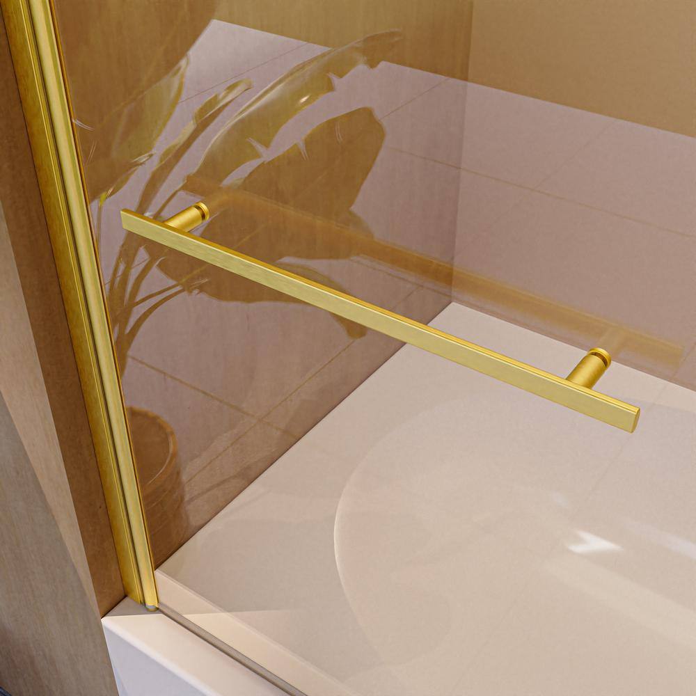 31"W x 55"H Brushed Gold Frameless Tempered Glass Bathtub Door