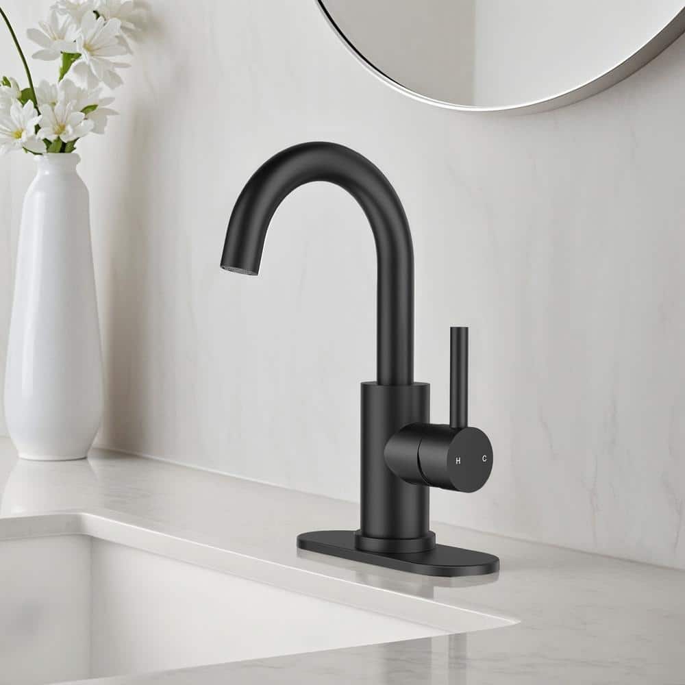 Matte Black Single Handle High Arc Bathroom Faucet