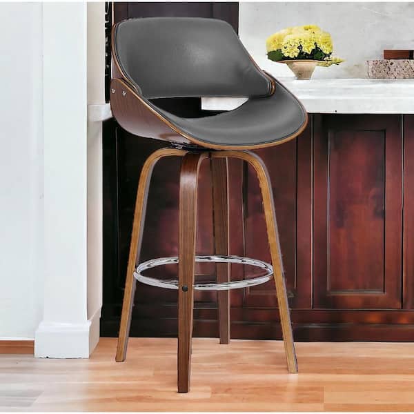 26 in. Gray Low Back Metal Counter Stool Faux Leather Seat