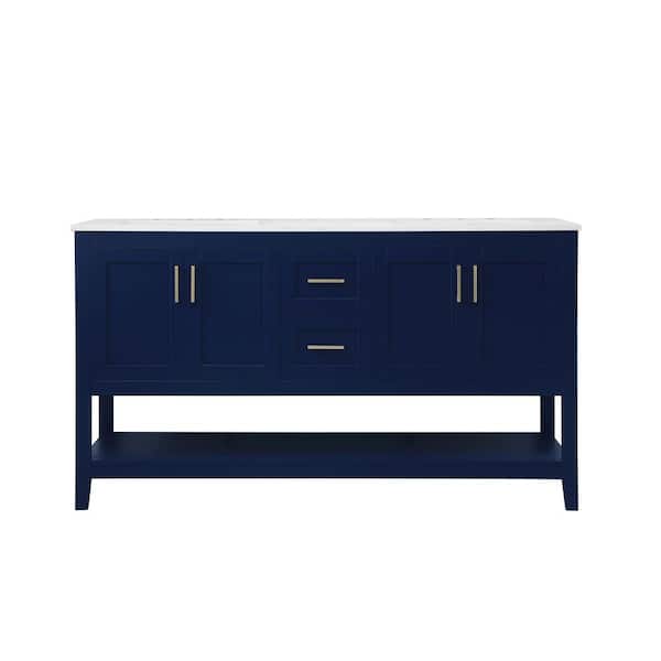 Unbranded Timeless Home 60 in. W x 22 in. D x 34 in. H Double Bathroom Vanity in Blue with Calacatta Engineered Stone