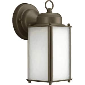 Roman Coach Collection 1-Light Antique Bronze Etched Seeded Glass Traditional Outdoor Small Wall Lantern Light