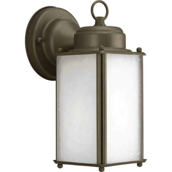 Progress Lighting Roman Coach Collection 1-Light Antique Bronze Etched Seeded Glass Traditional Outdoor Small Wall Lantern Light