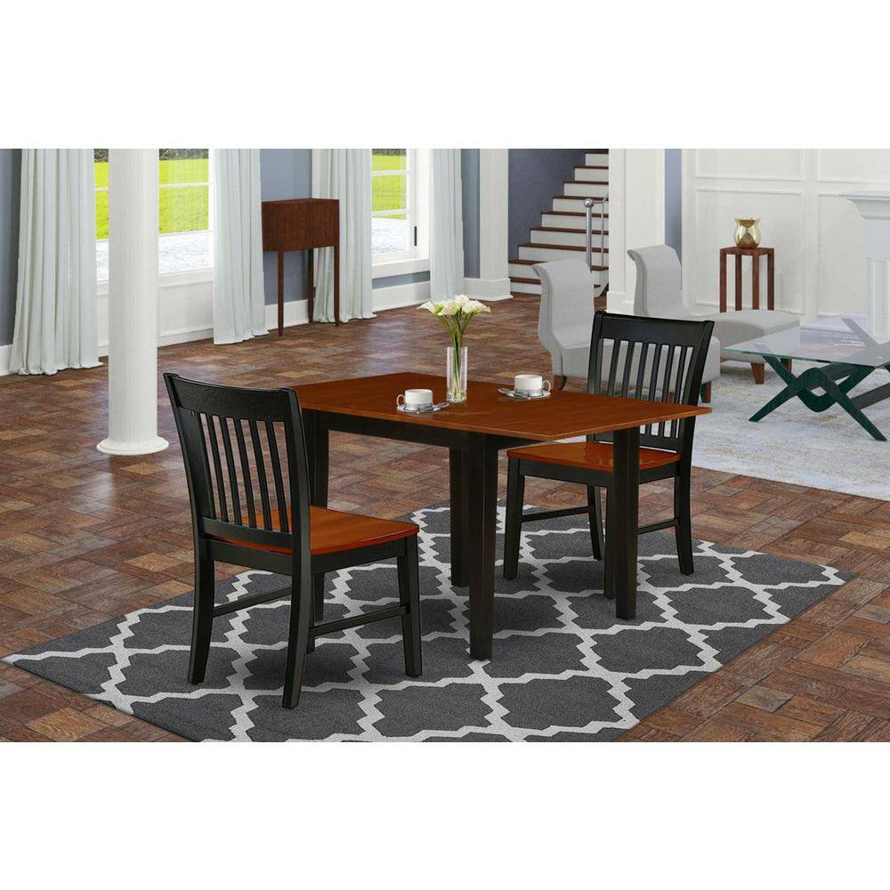 3-Piece Black and Cherry Finish Solid Wood Top Dining Table Set