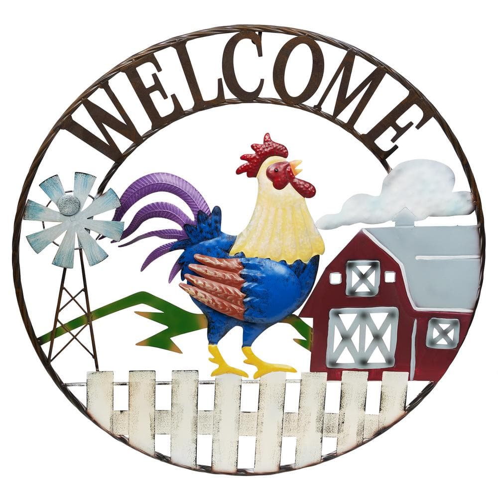 Large Round Rooster and Farm Welcome Decor