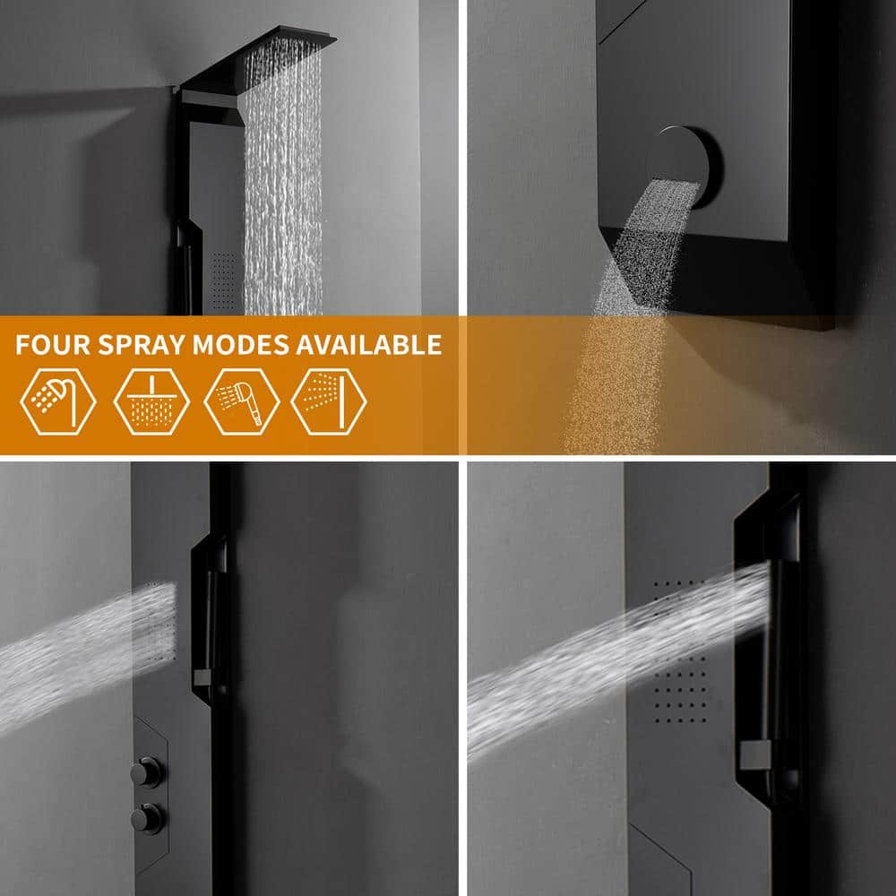 Black Solid Brass Multi-Function Shower Panel System