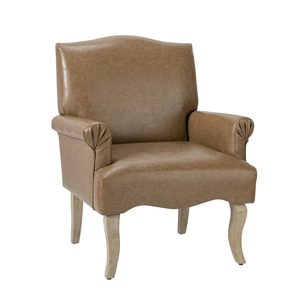 JAYDEN CREATION Benedict Taupe Vegan Leather Armchair with Wooden Legs