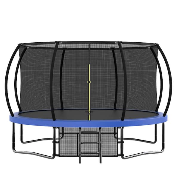 Unbranded 14 ft. Outdoor Trampoline with Enclosure Net, Ladder for Kids & Adults for Garden and Yard, Blue