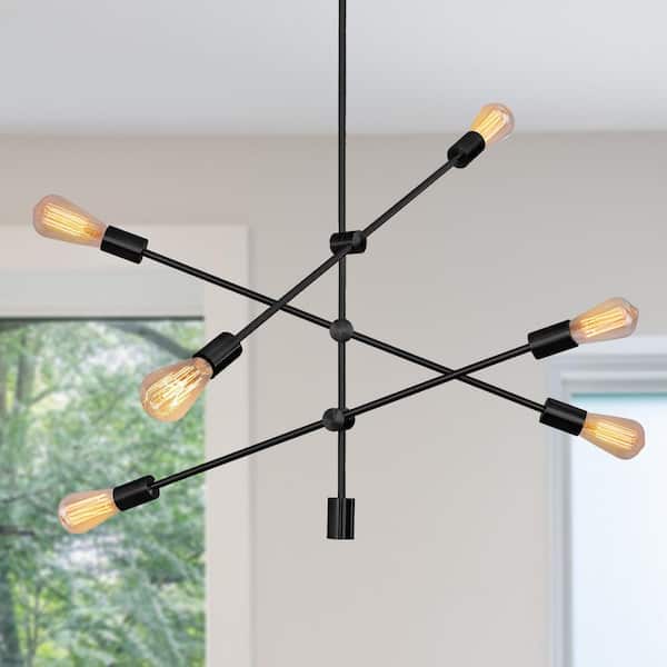 YANSUN 6-Light Black Unique Modern Linear Chandelier, Industrial Linear Kitchen Pendant Light