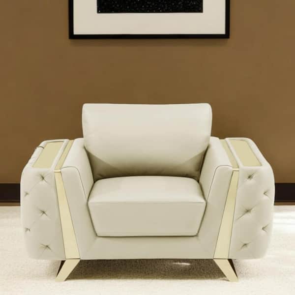 HomeRoots Beige Armchair Set of 1 with Removable and Tufted Cushions