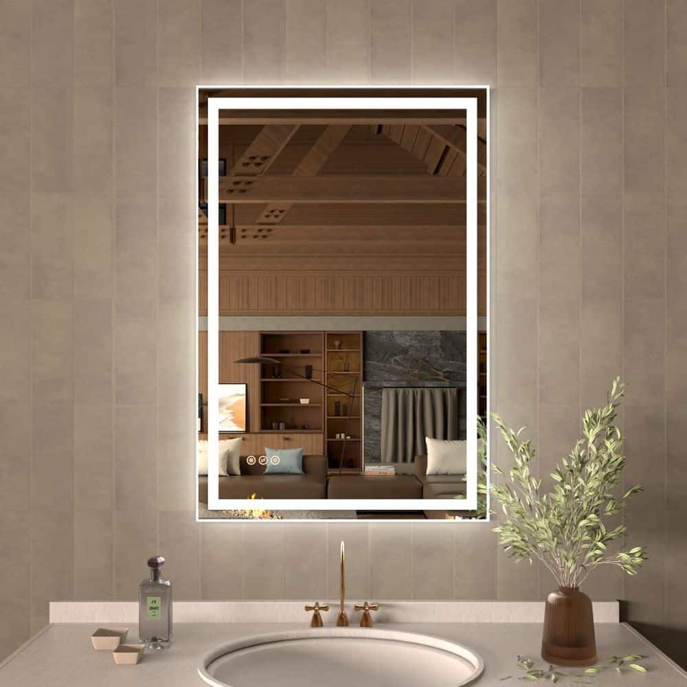 Hermitage Bath 24 in. W x 36 in. H Rectangular Frameless LED Wall ...