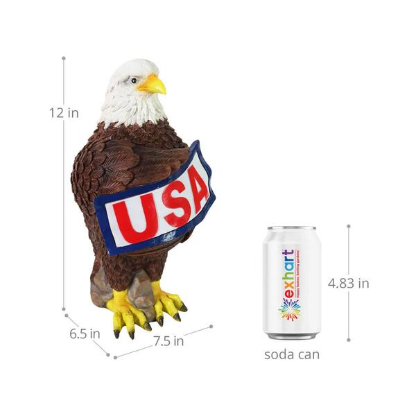 Exhart Solar Hand Painted Bald Eagle with Illuminating USA Sign