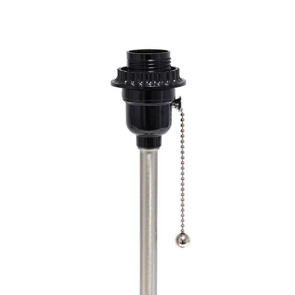 Brushed Steel Stick Table Lamp with Red Drum Shade and USB Port