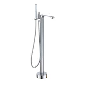 Single-Handle Freestanding Floor Mount Tub Filler Faucet with Handheld Shower in Chrome Plated