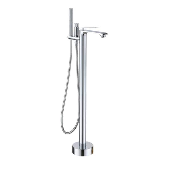CASAINC Single-Handle Freestanding Floor Mount Tub Filler Faucet with Handheld Shower in Chrome Plated