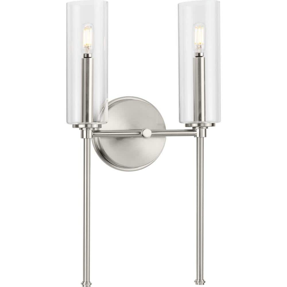 Elara Brushed Nickel 2-Light Bath Vanity Light with Fabric Shade