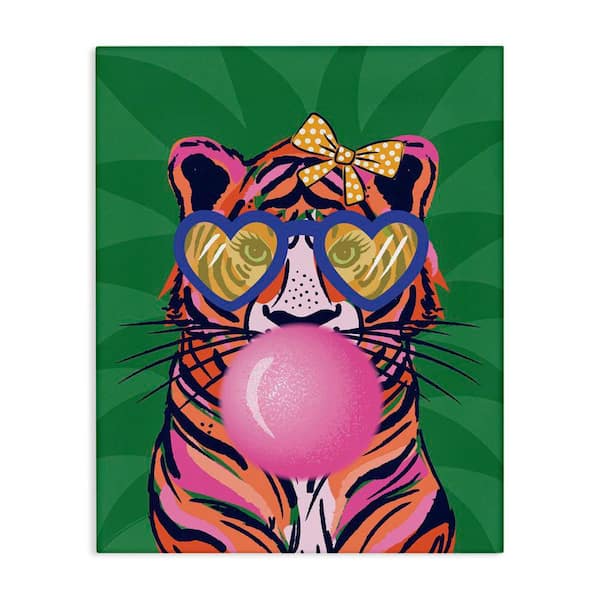 Stupell Industries Glam Tiger Bubble Gum by Lisa Perry Whitebutton Unframed Animal Graphic Art Print 30 in. x 24 in.