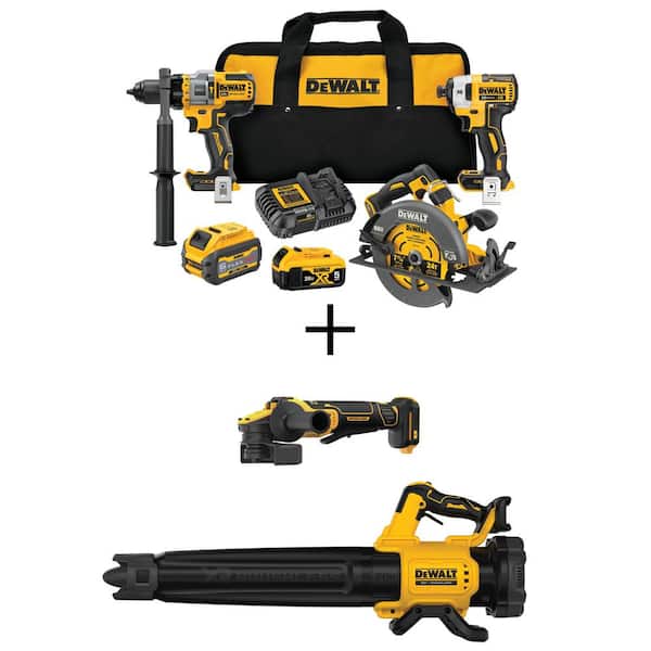 DEWALT 20V/60V MAX Lithium-Ion Cordless Combo Kit, 20V Brushless 4.5 - 5 in. Grinder, and 20V Blower