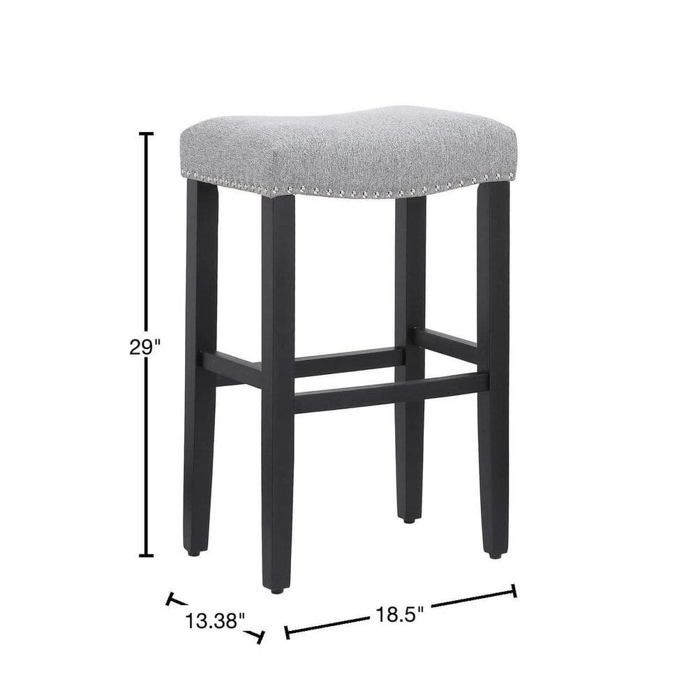 29" Gray Upholstered Saddle Seat Bar Stools, Set of 2