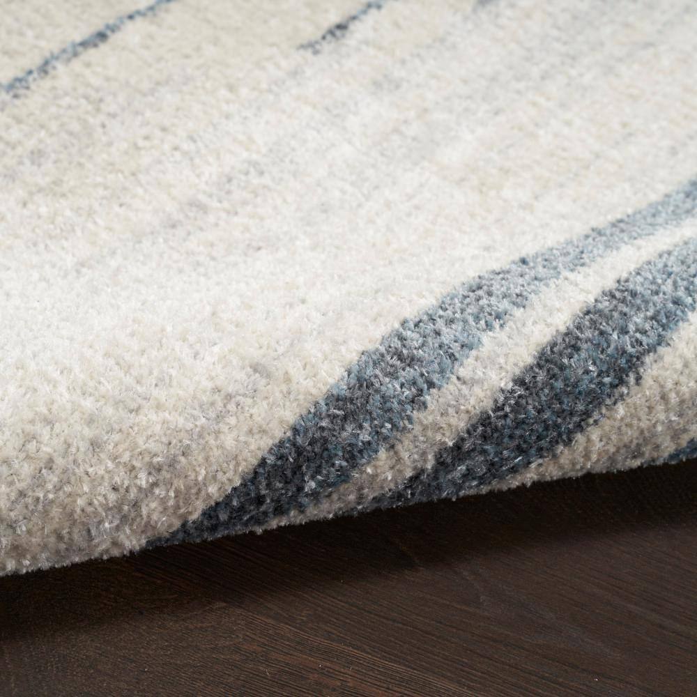 Blue and White Striped Synthetic 5' x 7' Washable Rug