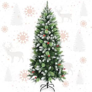 6 ft. Artificial Snow Sprayed Pencil Artificial Christmas Tree Unlit Hinged Xmas Tree