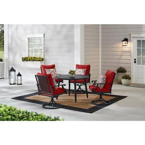 Braxton Park 5-Piece Black Steel Outdoor Patio Dining Set with CushionGuard Chili Red Cushions