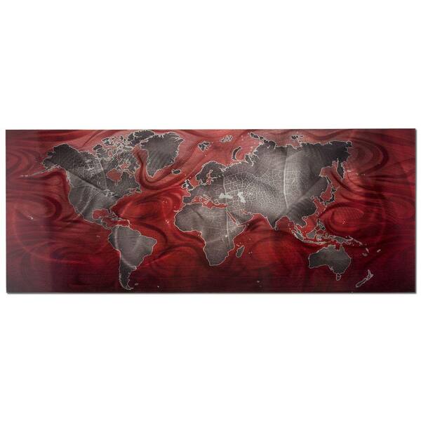 Filament Design Brevium 19 in. x 48 in. Red and Pewter Land and Sea Metal Wall Art