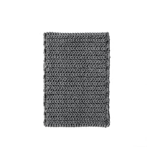 17 in. x 24 in. 100% Charcoal Cotton Chenille Chain Stitch Bathroom Rug with Non-Skid Backing