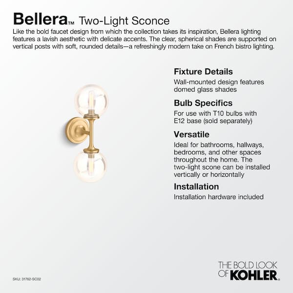 KOHLER Bellera 2-Light Brushed Nickel Wall Sconce