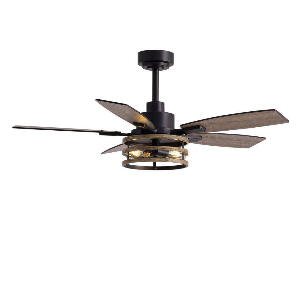 46 in. Indoor Black + Retro Yellow Layered Caged Ceiling Fan with Light Kit, Five Reversible Blades and Remote Included price history on PriceWatchPro