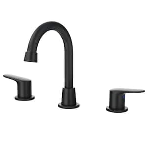 8 in. Widespread Double Handle Bathroom Faucet with Drain Kit Inclued in Matte Black