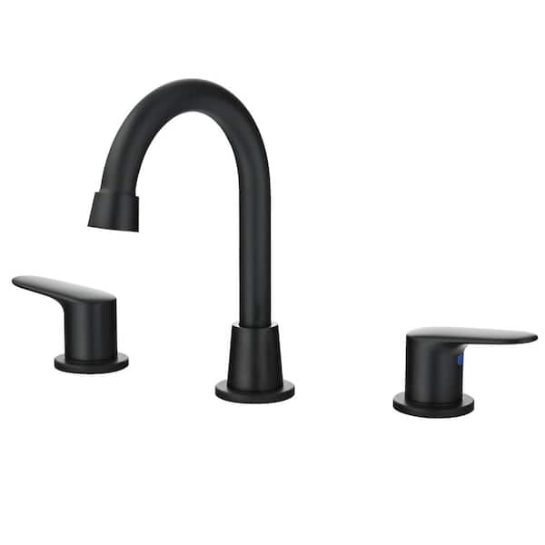 ALEASHA 8 in. Widespread Double Handle Bathroom Faucet with Drain Kit Inclued in Matte Black