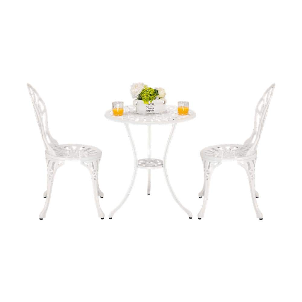 White 3-Piece Aluminum Round 25.4 in. Table Height Outdoor Bistro Set