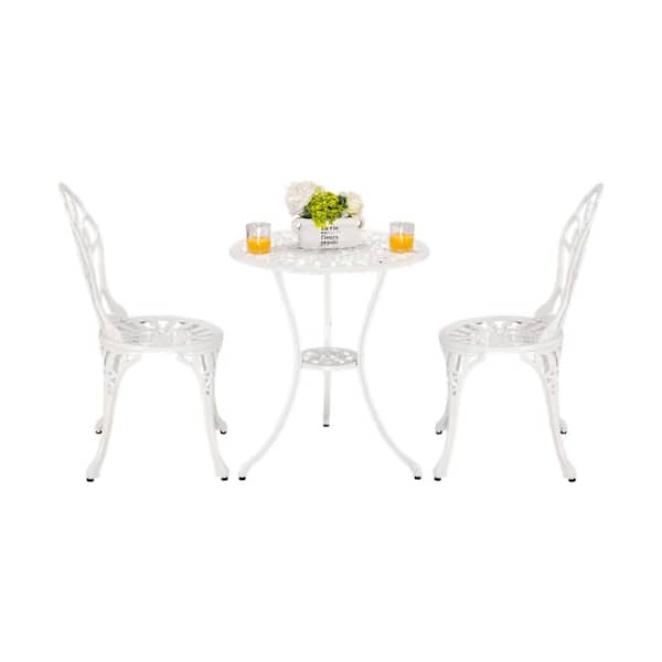 Unbranded White 3-Piece Aluminum Round 25.4 in. Table Height Outdoor Bistro Set