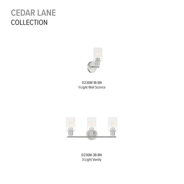 Designers Fountain - Cedar Lane 22 in. 3-Light Brushed Nickel Modern Vanity Light with Clear and Etched Glass Shades