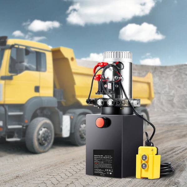 Hydraulic Pump, 8 Qt. Hydraulic Power Unit, Double Acting Dump Trailer Pump, 0.91 GPM Flow Rate, 3200 PSI Max Pressure