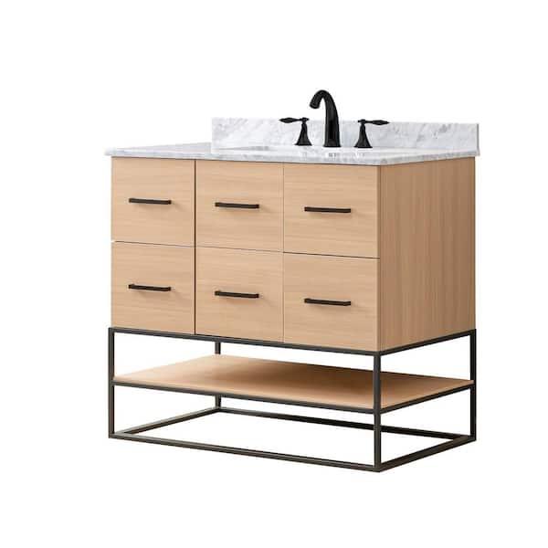 Direct vanity sink OakVista 36 in. W x 23 in. D x 33 in. H Single Bath Vanity in Oak with White Marble Top